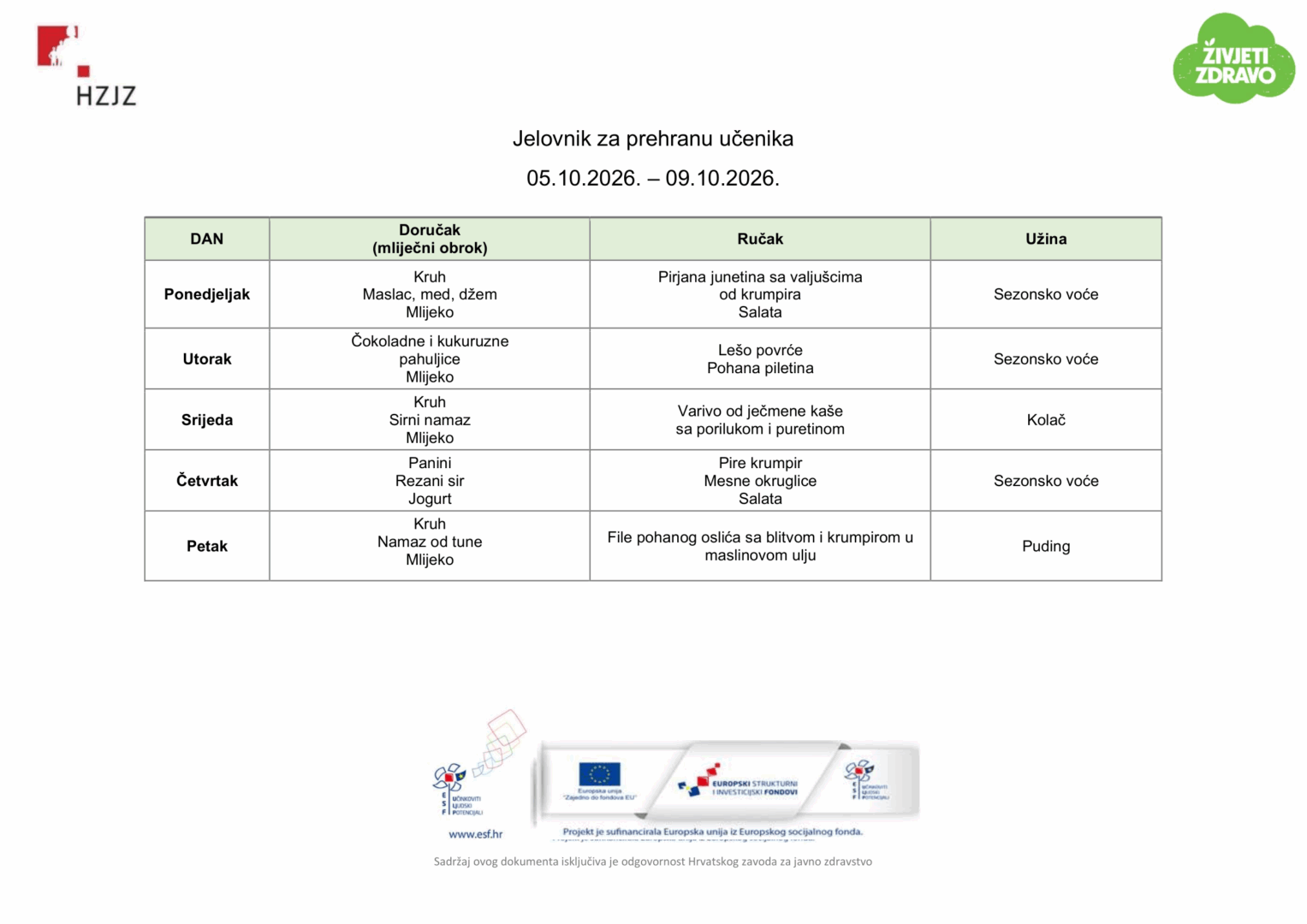 Jelovnik 27.04. - 30.04.2026.