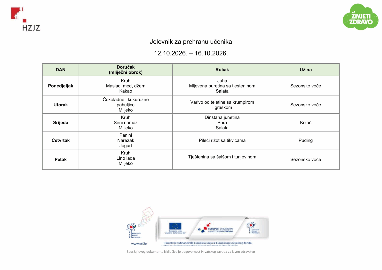 Jelovnik 27.04. - 30.04.2026.